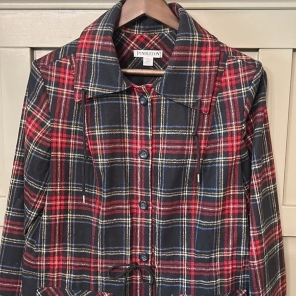 Pendleton 100% Virgin Wool Tartan Plaid Coat Button Front Jacket Size Large - Picture 7 of 13